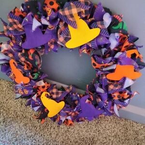 Hand Crafted Halloween Wreath with Purple and Orange Accents